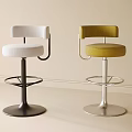 Modern White and Yellow Bar Stools with Curved Backrests and Metal Bases