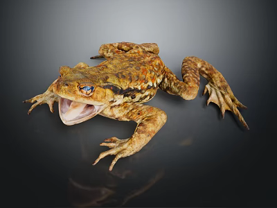 Reptile with Open Mouth Blue Eyes and Brown Orange Spotted Skin Crawling on Black Background 3d model