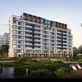 Modern Multi Storey Residential Building With Landscaped Garden And Outdoor Seating