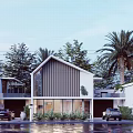 Modern Detached Villa Exterior With Palm Trees Driveway And Garage Design