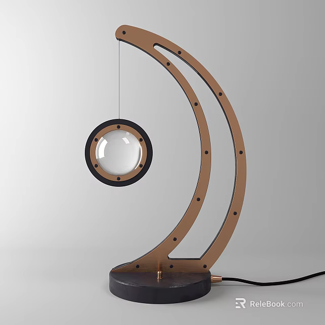 Modern Arched Table Lamp With Round Transparent Glass Shade And Black Base 3d model 