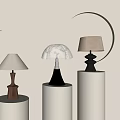 Elegant Modern Table Lamps With Wooden Black Bases And Patterned Beige Lampshades
