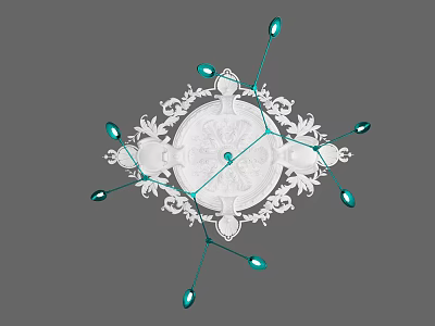 Elegant Ornate Carved Chandelier With Blue Light Bulbs And Intricate Design 3d model