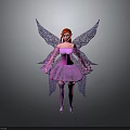 Magical Red Haired Fairy In Pink Dress With Purple Glitter Wings