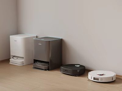 Stylish Modern Daily Household Appliances Featuring Trash Bins And Robot Vacuums 3d model