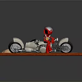White Motorcycle Model Display With Black Helmet Red Clothed Figure On Brown Wooden Base