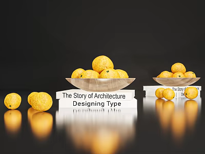 Decorative Ornament Combination Featuring Lemons and Architecture Design Books for Stylish Decor 3d model