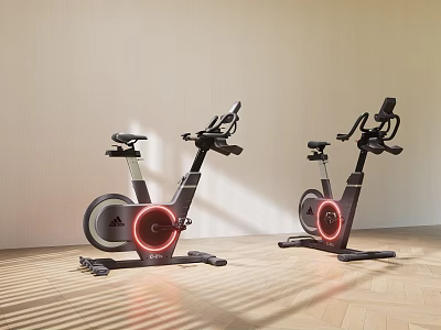 Adidas Fitness Exercise Bikes With Red Ring Lights In Modern Indoor Setting 3d model