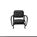 Modern Gray Fabric Armchair With Black Metal Frame And Unique Armrest Design