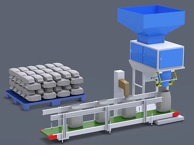 Industrial Automatic Bagging Equipment With Conveyor Belt And Pallet Stacked Bags 3d model