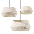 Three Modern Cream Colored Fabric Pendant Lights With Vertical Stripes 3d model