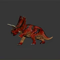 Red Triceratops Dinosaur Toy With Detailed Textured Skin White Horns On Dark Background