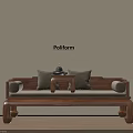 Traditional Chinese Wooden Daybed With Gray Cushions And Small Side Table Interior Design