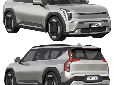 Silver Kia SUV Front And Rear View 3d model