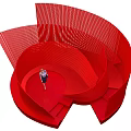 Red Spiral Geometric Structure With Curved Lines And Artistic Design Elements