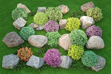 Modern Landscape Stone Garden Courtyard Stone Shrub Ball Spherical Plant Shrubs 3d model