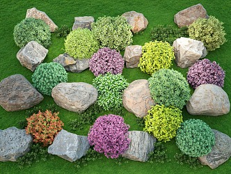 Modern Landscape Stone Garden Courtyard Stone Shrub Ball Spherical Plant Shrubs 3d model