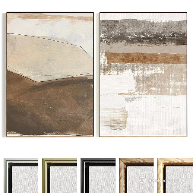 Stylish Picture Frames With Abstract Paintings In Neutral Brown And Beige Tones 3d model 