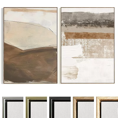 Stylish Picture Frames With Abstract Paintings In Neutral Brown And Beige Tones 3d model
