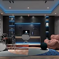 Modern Room With Drums Striped Chair And Art Decor