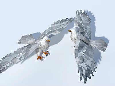 Two White Low Poly Eagles With Spread Wings Flying In Light Blue Sky 3d model Two White Low Poly Eagles With Spread Wings Flying In Light Blue Sky 3d model