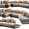 Modern Gray Sectional Sofa With Brown Decorative Pillows And Throw Blanket 3d model