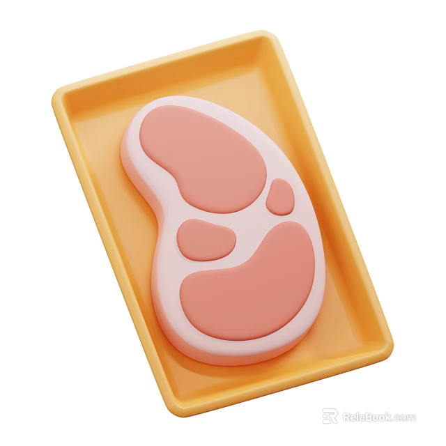 Pink Shaped Meat Patty Served On Yellow Tray For Food 3d model 