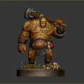 Muscular Orc Warrior Sculpture With Large Hammer Tattoos Red Cloth And Skull Base