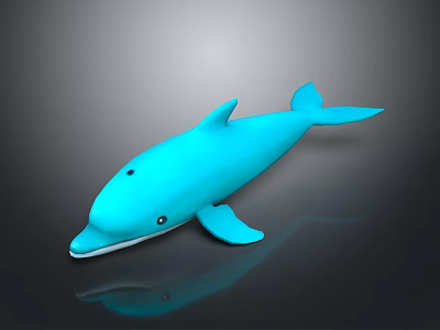 Blue Dolphin Toy Model With Smooth Surface And Black Background Reflection 3d model