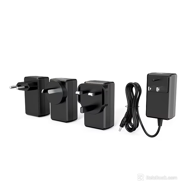 Black Universal Travel Power Adapters With Multiple Plugs And Charging Cable 3d model