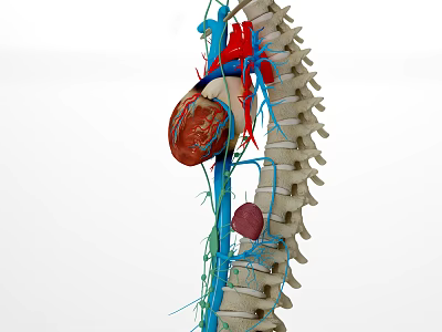 Human Chest Organs Anatomy With Heart Blood Vessels And Spine Structure 3d model