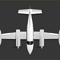 Small White Twin Propeller Airplane With Streamlined Body And Cabin Windows On Gray Reflective Surface