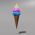 Colorful Ice Cream Cone With Vanilla Pink And Blue Scoops In Waffle Cone