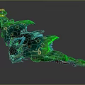 Vibrant Green Blue Fantasy Creature 3D Model With Intricate Patterns And Detailed Textures