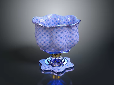 Blue Floral Pattern Ceramic Decorative Furniture Piece With Gold Base And Elegant Shape 3d model