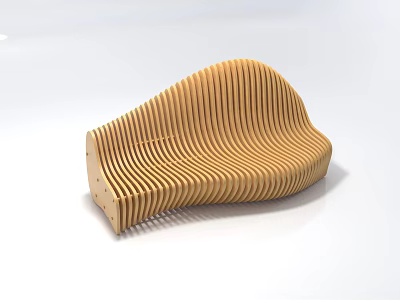 Creative Modern Abstract Sofa With Wooden Striped Design And Curved Unique Shape 3d model