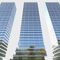 Modern High Rise Office Buildings With Glass Curtain Walls Reflecting Greenery