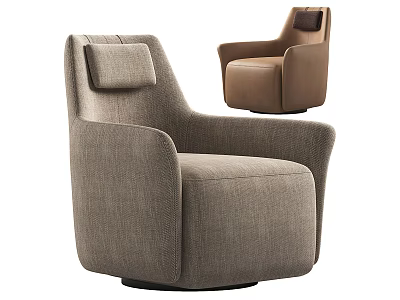 Modern Accent Chair With Upholstered Fabric Curved Design Neutral Tones And Comfortable Seat 3d model