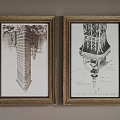 Pair Of Vintage Gold Framed Classic Architectural Prints For Wall Decor