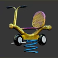 Colorful Kid's Rocking Ride With Yellow Frame Pink Backrest Purple Seat And Spring Base