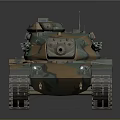 Military Tank Vehicle With Camouflage Paint Long Cannon And Metal Tracks
