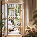 Cozy Home Balcony Interior With Hanging Plants Rattan Furniture And Green Decor