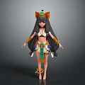 Game Movie Character With Cat Ear Headdress Long Black Hair And Egyptian Style Outfit