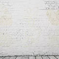 Golden Hand painted Wall Decor with LOVE JOY Heart and Floral Patterns on White Brick Wall