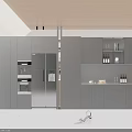 Modern Gray Kitchen Interior Design With Cabinets Refrigerator Oven And Window Features 3d model