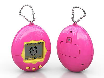 Pink Egg Shaped Digital Keychain Device With Cartoon Screen And Buttons 3d model