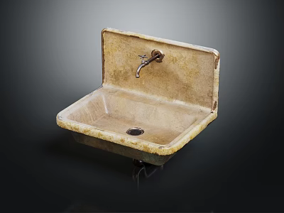 Vintage Interior With Stone Washbasin And Metal Faucet In Rustic Design 3d model