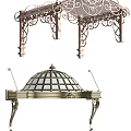 Elegant Metal Canopy Awning with Decorative Ironwork and Glass Dome Design
