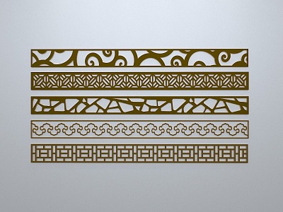 Chinese-style window grilles line silhouette pane window sill border engraved window edge strip construction 3d model