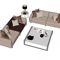 Modern Two Seater Sofa With Patterned Pillows And Glass Coffee Table Setup 3d model